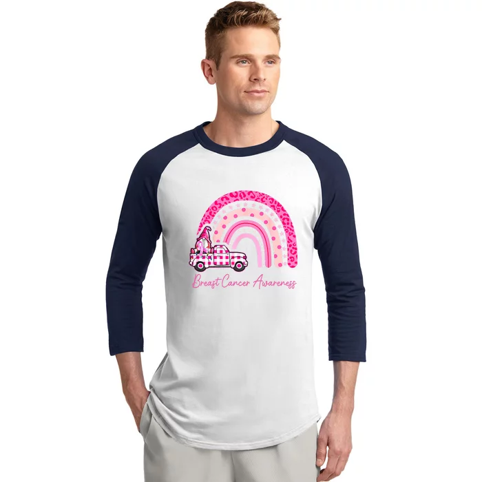 Rainbow Breast Cancer Awareness Pink Gnomes Truck Baseball Sleeve Shirt