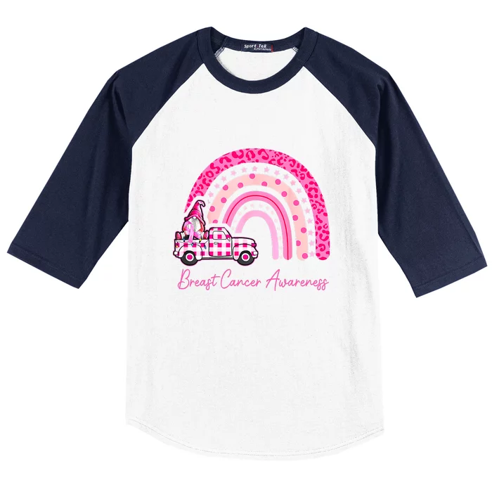 Rainbow Breast Cancer Awareness Pink Gnomes Truck Baseball Sleeve Shirt