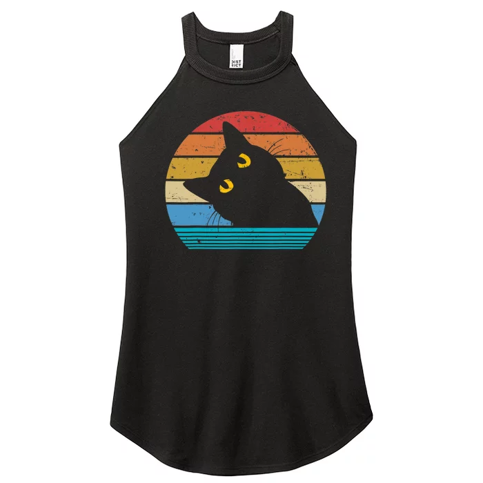 Retro Black Cat Lover Vintage Style Cats Cute Kitty Gift TShirt Women’s Perfect Tri Rocker Tank