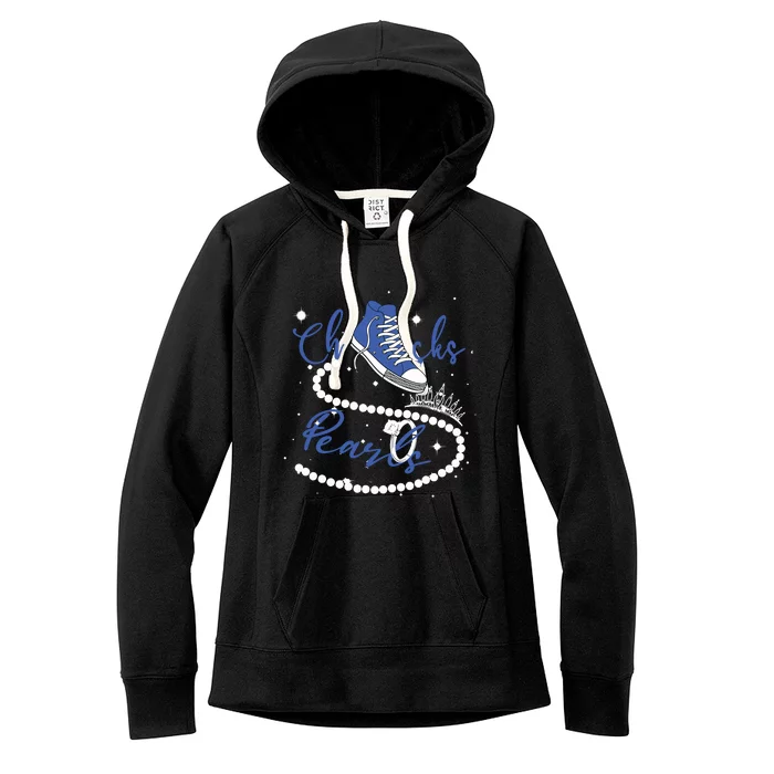 Royal Blue Chucks And Pearls Women's Fleece Hoodie