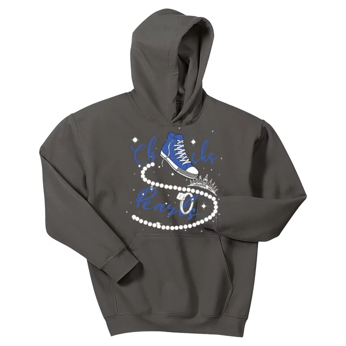 Royal Blue Chucks And Pearls Kids Hoodie