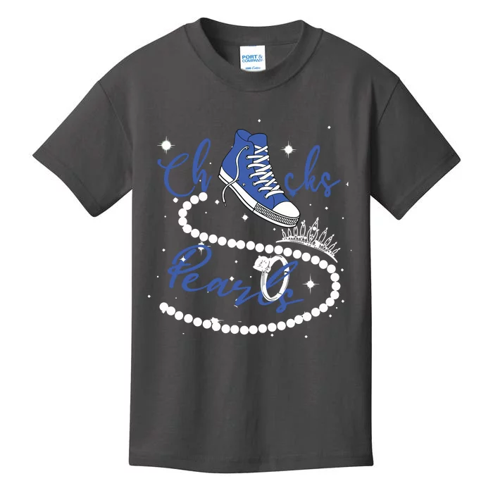 Royal Blue Chucks And Pearls Kids T-Shirt