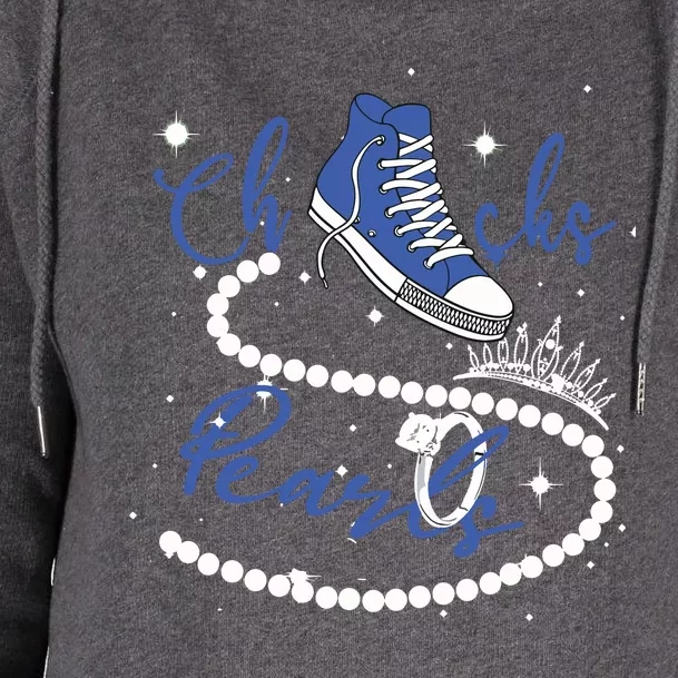 Royal Blue Chucks And Pearls Womens Funnel Neck Pullover Hood