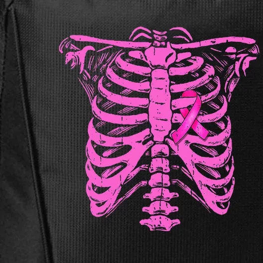 Ribbon Breast Cancer Awareness Halloween Skeleton City Backpack