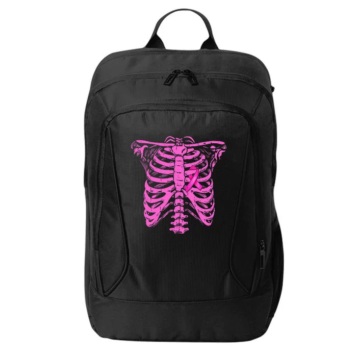 Ribbon Breast Cancer Awareness Halloween Skeleton City Backpack