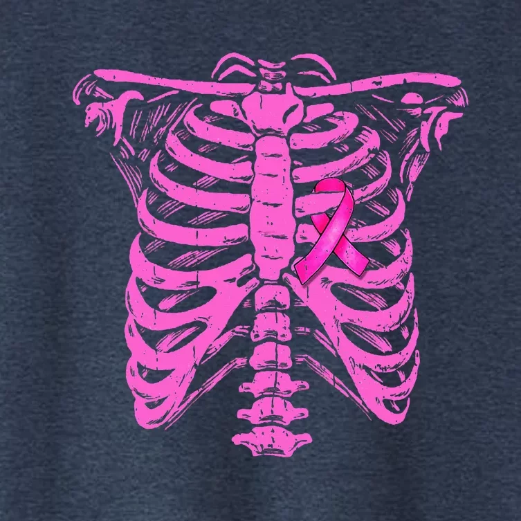 Ribbon Breast Cancer Awareness Halloween Skeleton Women's Crop Top Tee