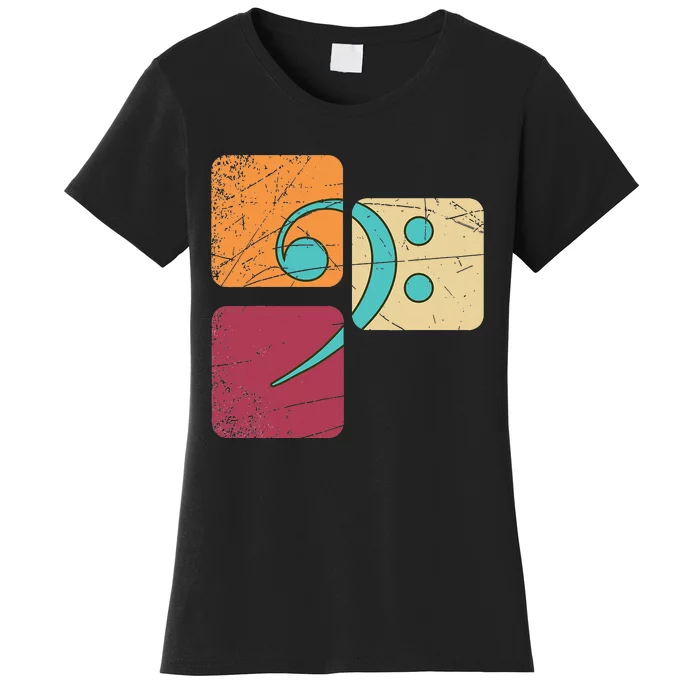 Retro Bass Clef Musician Composer Music Note Bass Clef Women's T-Shirt