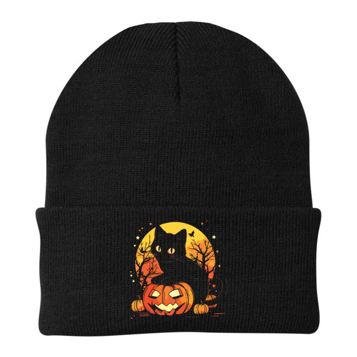 Retro Black Cat Halloween Pumpkin Costume Knit Cap Winter Beanie