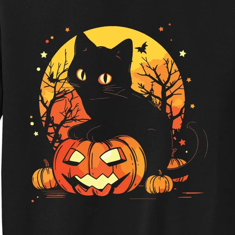 Retro Black Cat Halloween Pumpkin Costume Tall Sweatshirt