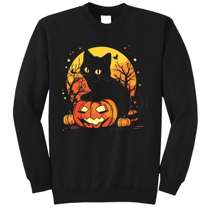 Retro Black Cat Halloween Pumpkin Costume Tall Sweatshirt