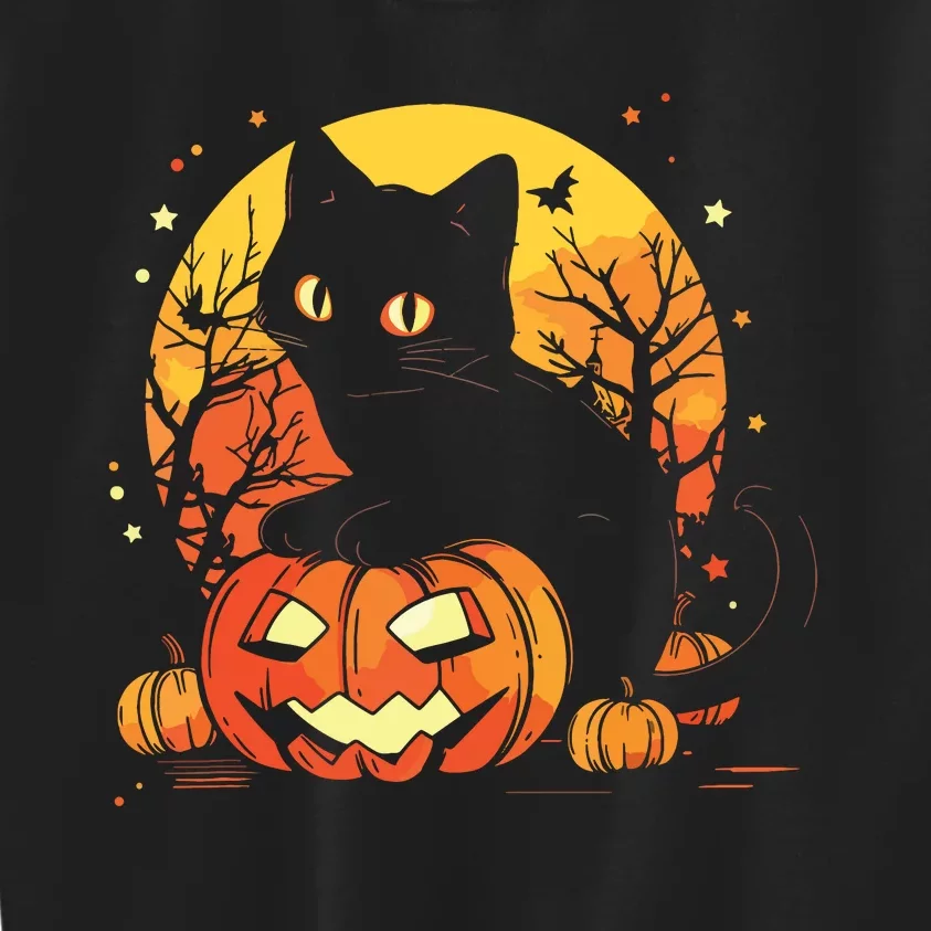 Retro Black Cat Halloween Pumpkin Costume Kids Sweatshirt