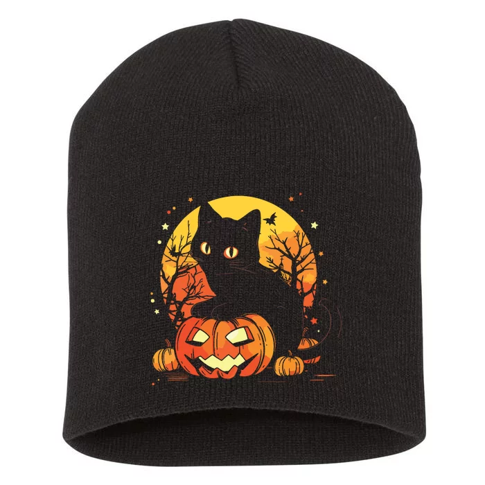 Retro Black Cat Halloween Pumpkin Costume Short Acrylic Beanie