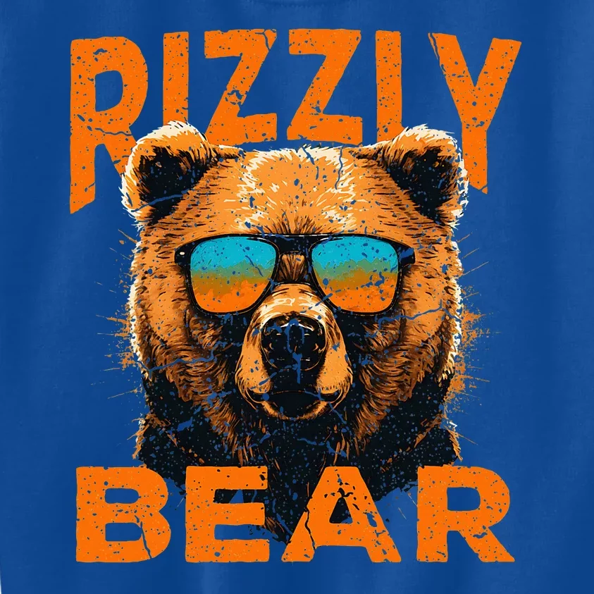 Rizzly Bear Cool Grizzly Bear Wearing Sunglasses Funny Meme Kids Sweatshirt