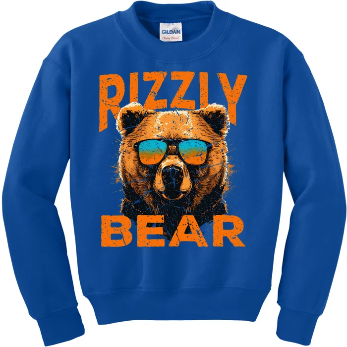 Rizzly Bear Cool Grizzly Bear Wearing Sunglasses Funny Meme Kids Sweatshirt