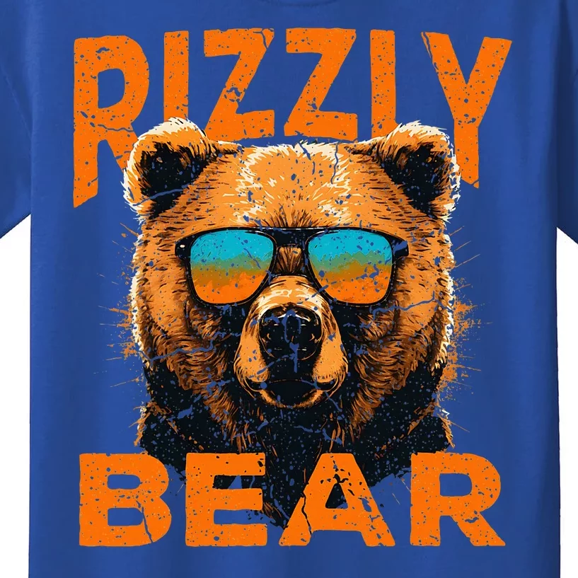 Rizzly Bear Cool Grizzly Bear Wearing Sunglasses Funny Meme Kids T-Shirt