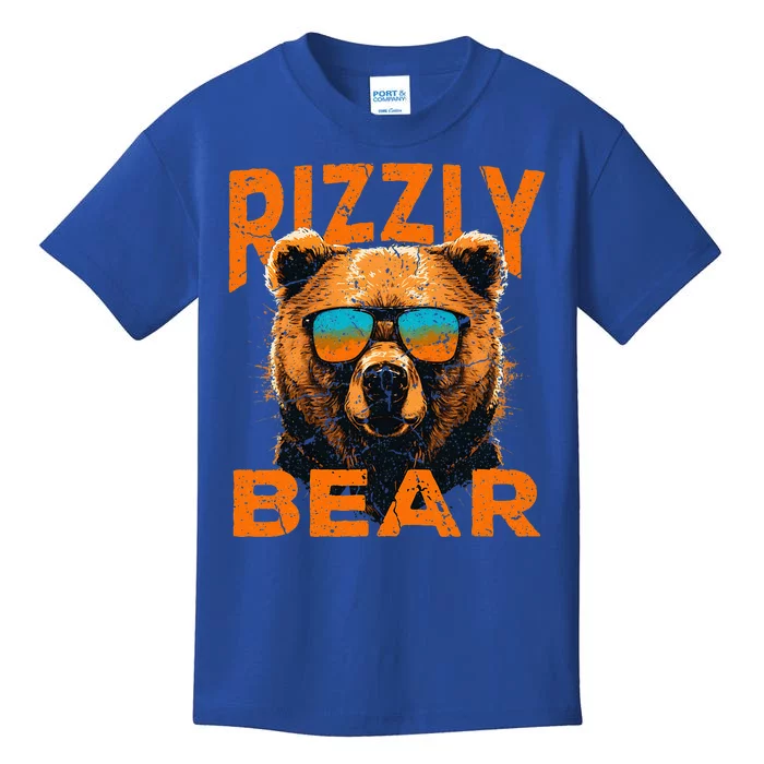 Rizzly Bear Cool Grizzly Bear Wearing Sunglasses Funny Meme Kids T-Shirt