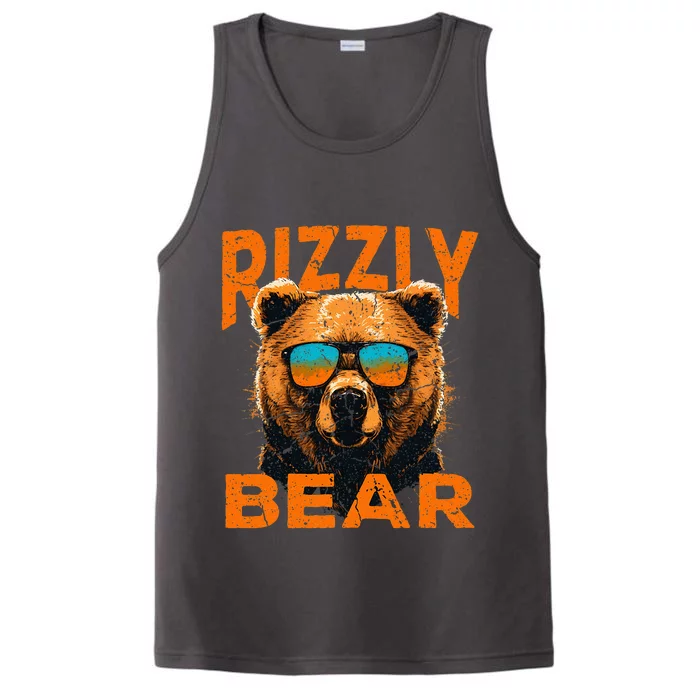 Rizzly Bear Cool Grizzly Bear Wearing Sunglasses Funny Meme Performance Tank