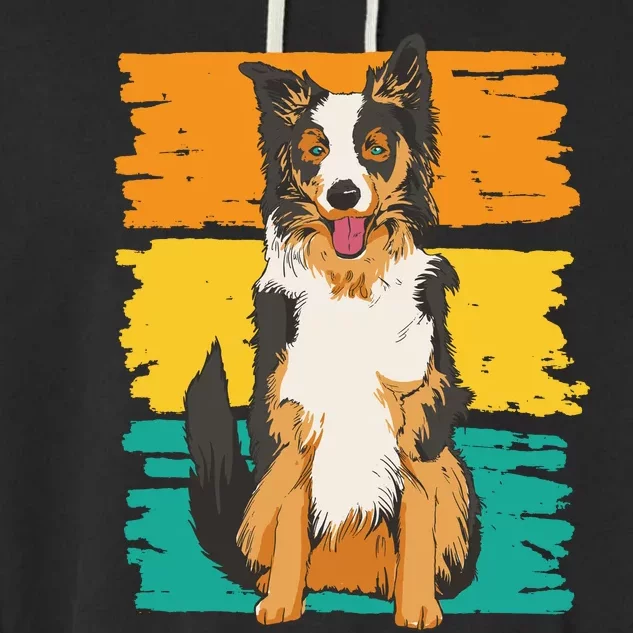 Retro Border Collie Garment-Dyed Fleece Hoodie