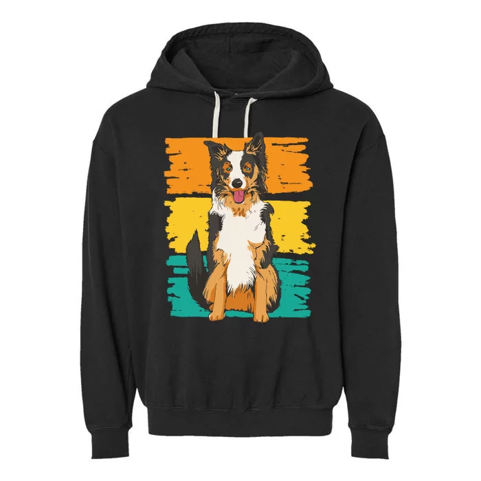 Retro Border Collie Garment-Dyed Fleece Hoodie