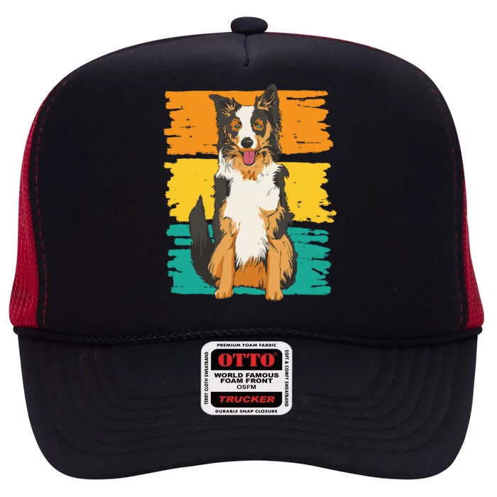 Retro Border Collie High Crown Mesh Trucker Hat