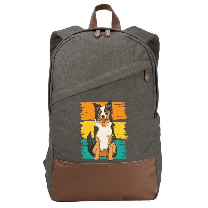 Retro Border Collie Cotton Canvas Backpack