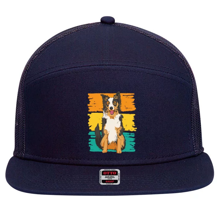 Retro Border Collie 7 Panel Mesh Trucker Snapback Hat