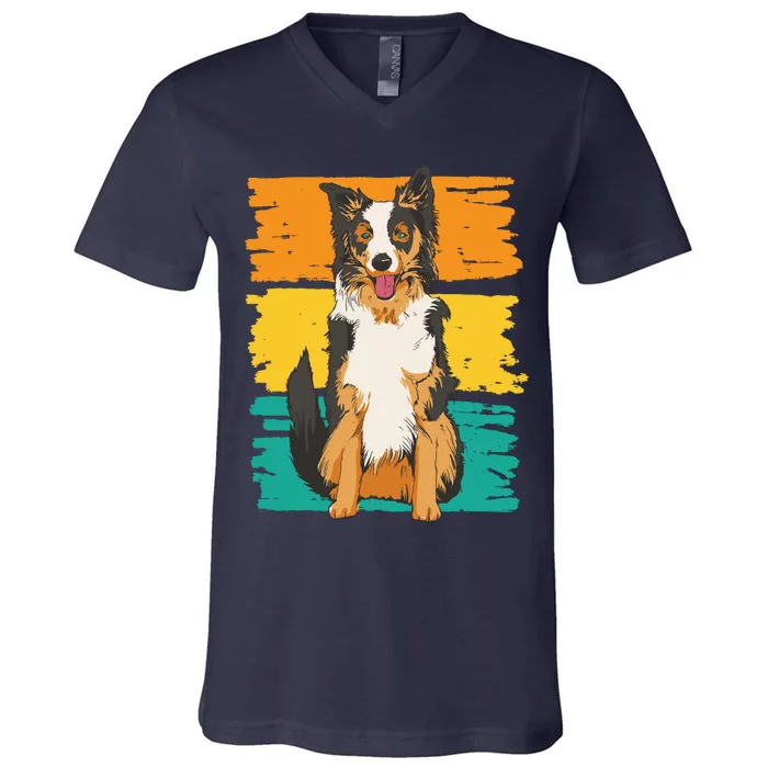 Retro Border Collie V-Neck T-Shirt