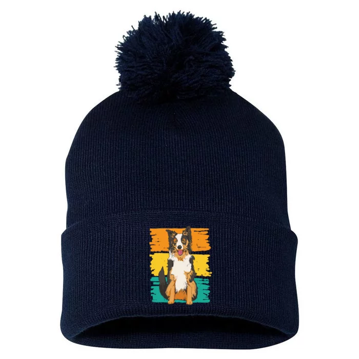 Retro Border Collie Pom Pom 12in Knit Beanie