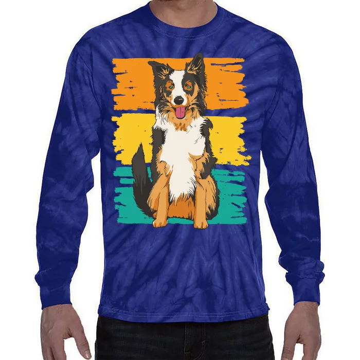 Retro Border Collie Tie-Dye Long Sleeve Shirt