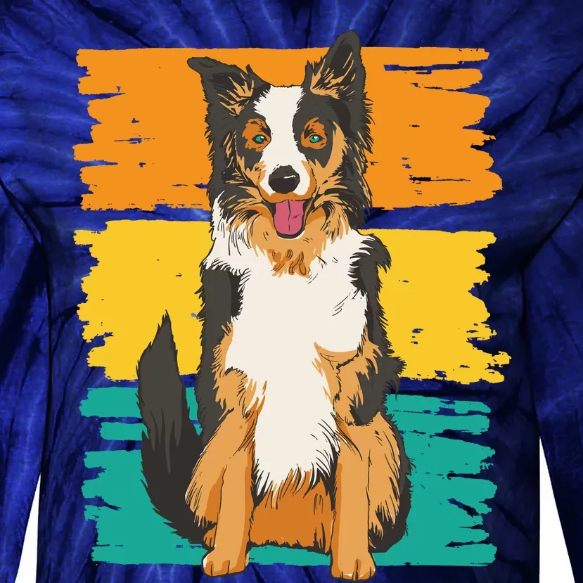 Retro Border Collie Tie-Dye Long Sleeve Shirt