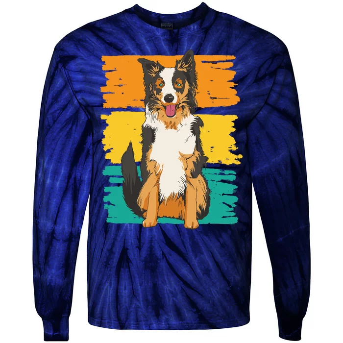 Retro Border Collie Tie-Dye Long Sleeve Shirt