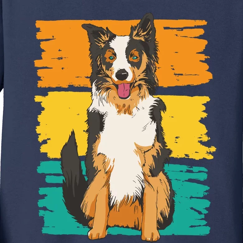 Retro Border Collie Kids Long Sleeve Shirt