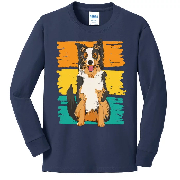 Retro Border Collie Kids Long Sleeve Shirt