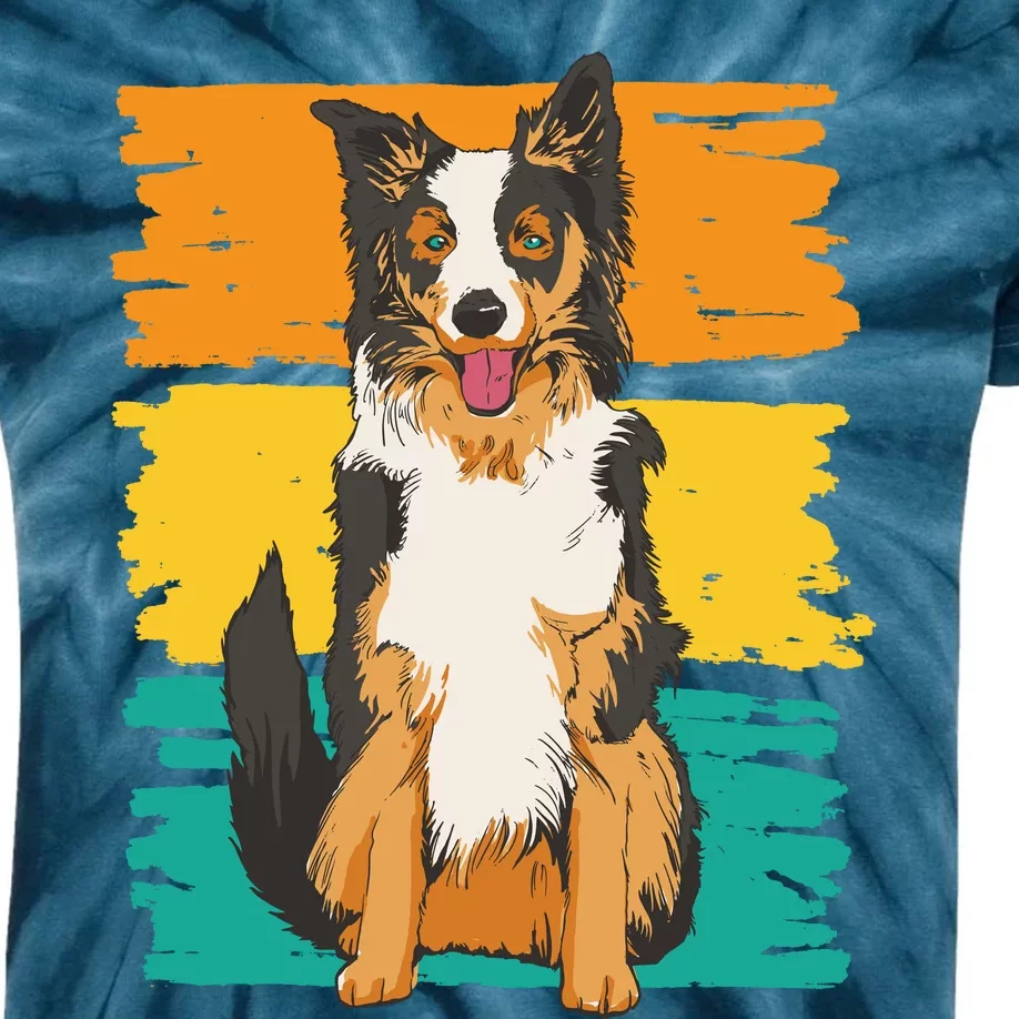 Retro Border Collie Kids Tie-Dye T-Shirt