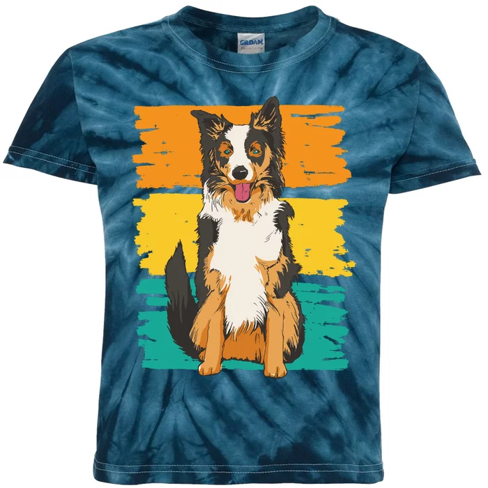 Retro Border Collie Kids Tie-Dye T-Shirt