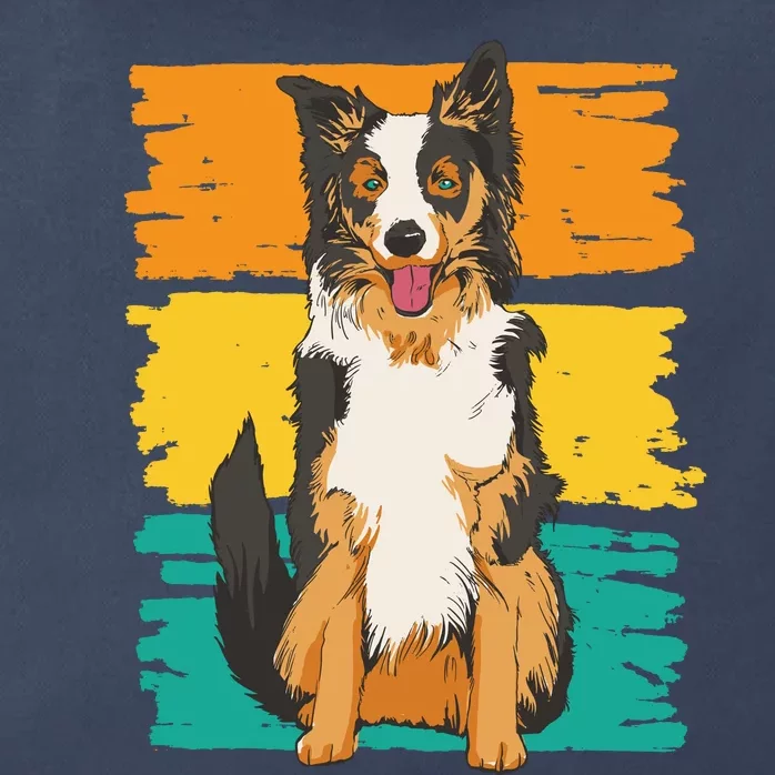 Retro Border Collie Zip Tote Bag