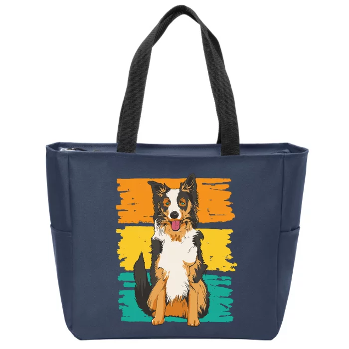 Retro Border Collie Zip Tote Bag