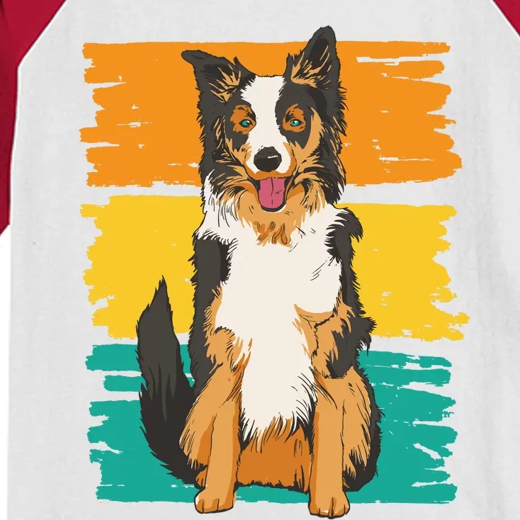 Retro Border Collie Kids Colorblock Raglan Jersey