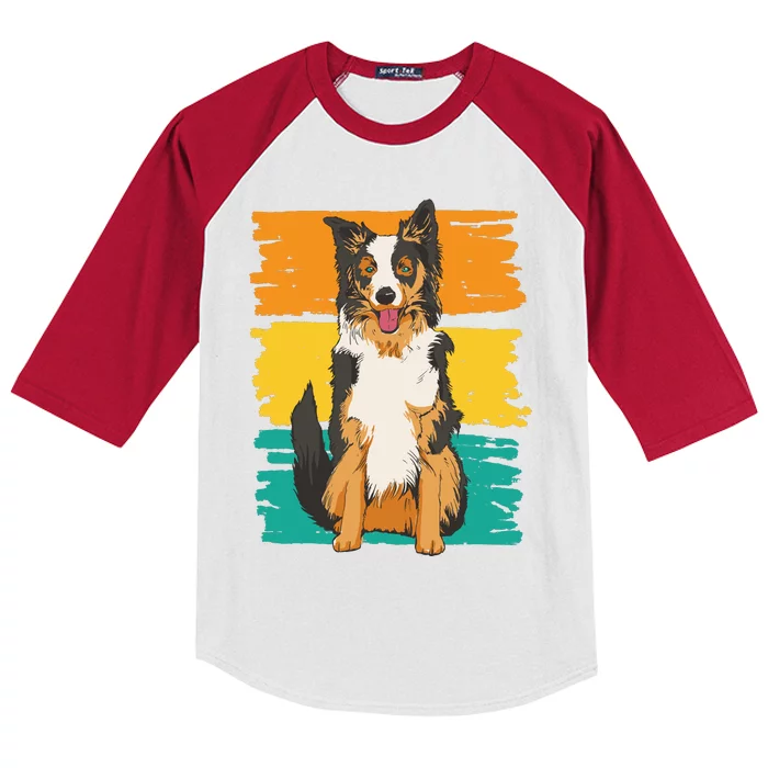 Retro Border Collie Kids Colorblock Raglan Jersey