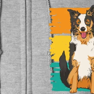 Retro Border Collie Full Zip Hoodie