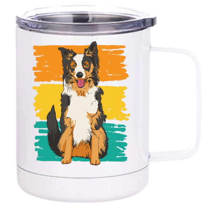 Retro Border Collie Front & Back 12oz Stainless Steel Tumbler Cup