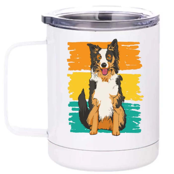 Retro Border Collie Front & Back 12oz Stainless Steel Tumbler Cup