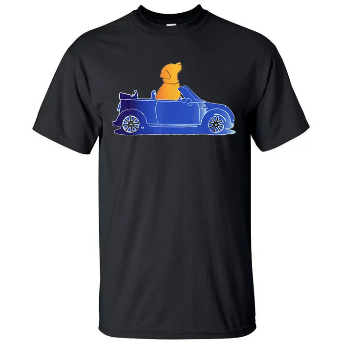 Retro Blue Convertible Car Cute Lab Retriever Pet Dog Lovers Tall T-Shirt