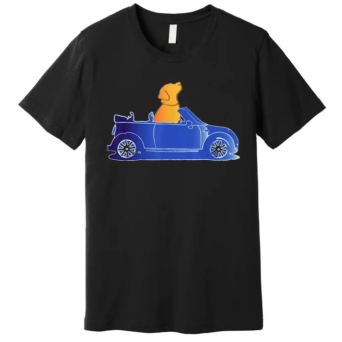 Retro Blue Convertible Car Cute Lab Retriever Pet Dog Lovers Premium T-Shirt