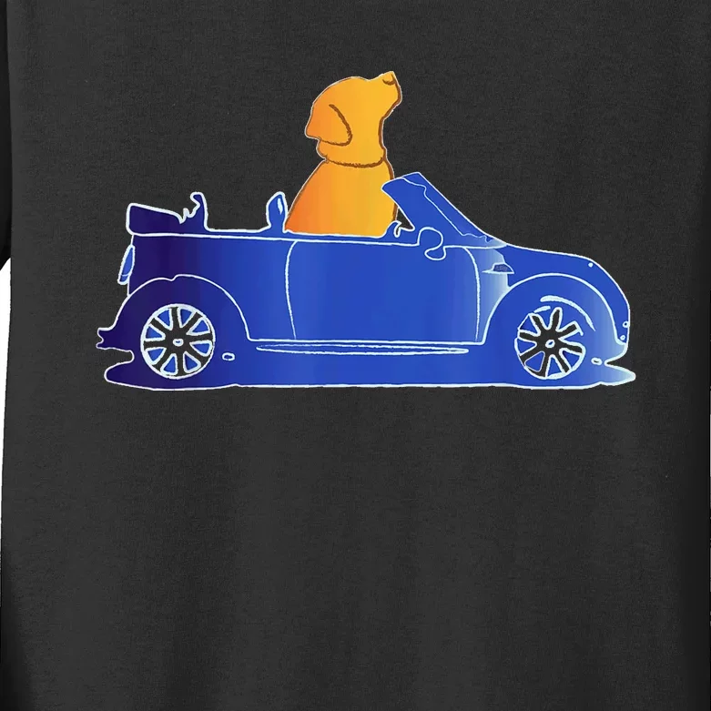 Retro Blue Convertible Car Cute Lab Retriever Pet Dog Lovers Kids Long Sleeve Shirt