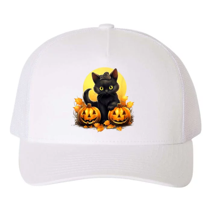 Retro Black Cat Halloween Pumpkin Full Moon Costume Yupoong Adult 5-Panel Trucker Hat