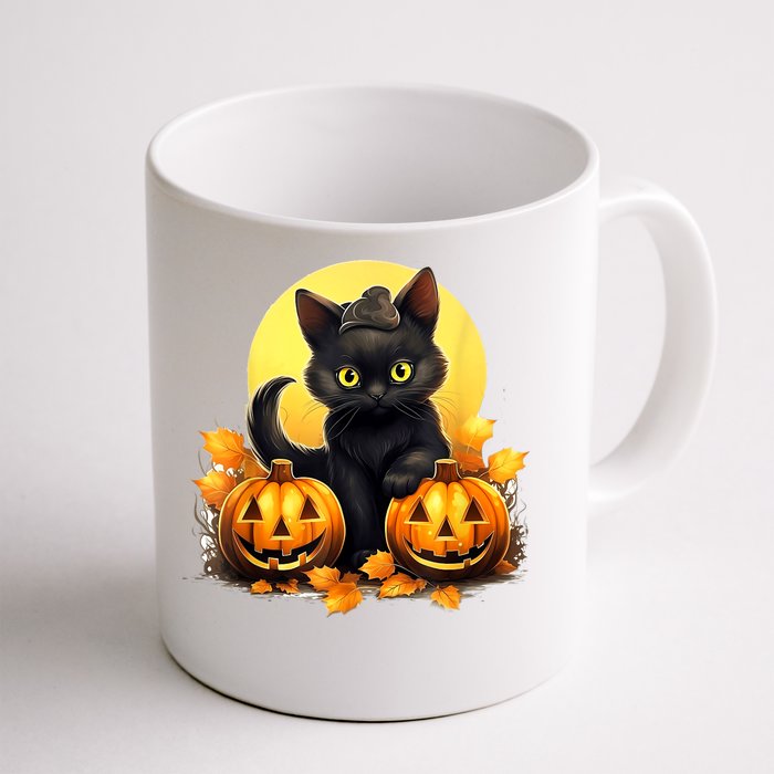 Retro Black Cat Halloween Pumpkin Full Moon Costume Front & Back Coffee Mug