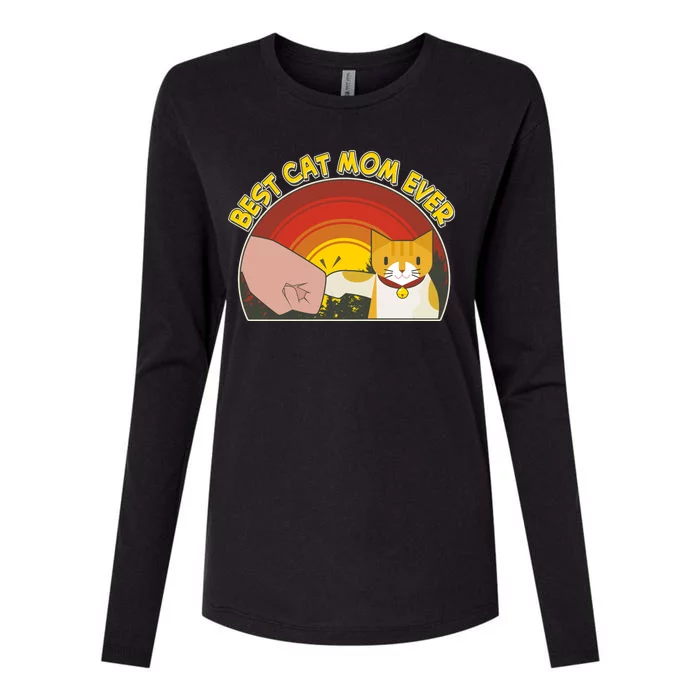 Retro Best Cat Mom Ever Womens Cotton Relaxed Long Sleeve T-Shirt