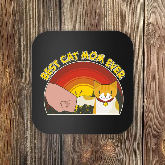 Retro Best Cat Mom Ever Coaster