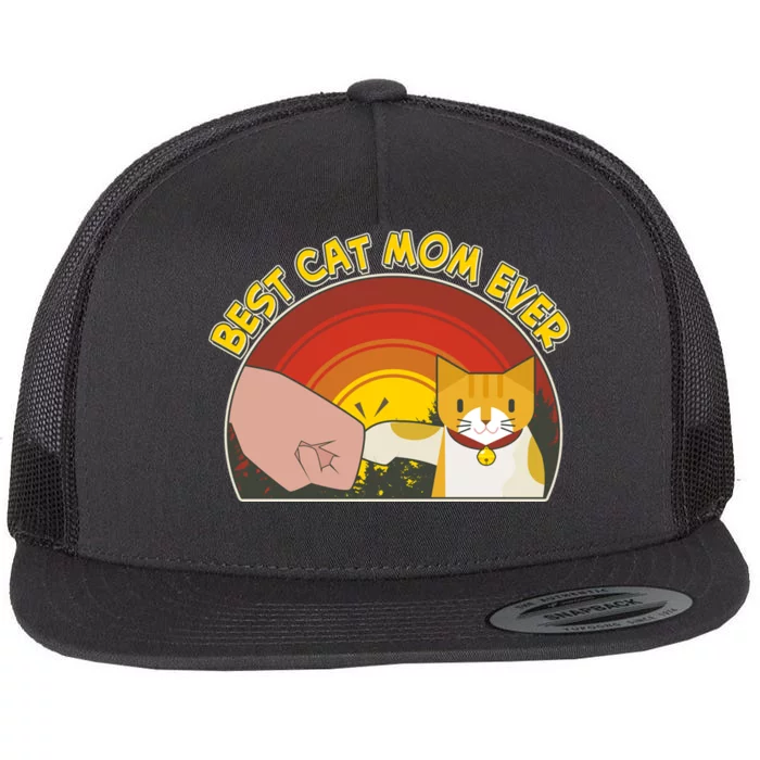 Retro Best Cat Mom Ever Flat Bill Trucker Hat